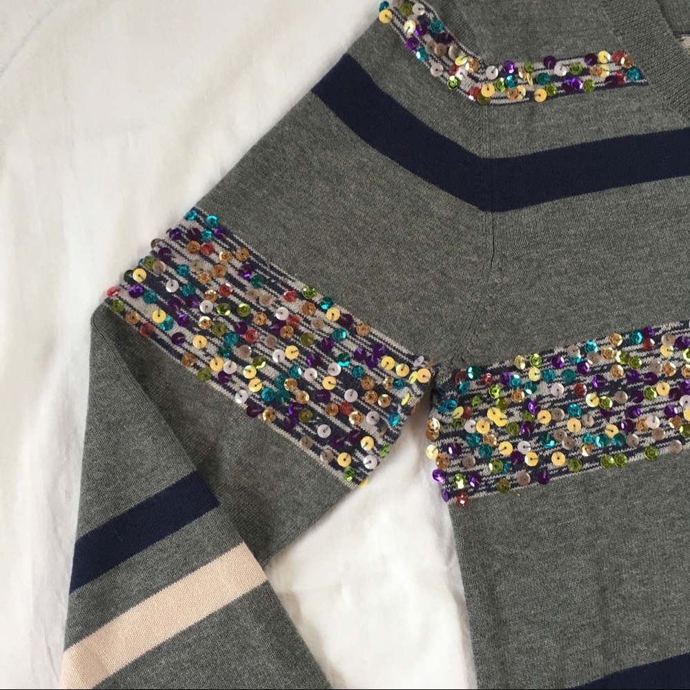Kenar sequined striped sweater NWOT gray blue - Picture 4 of 8